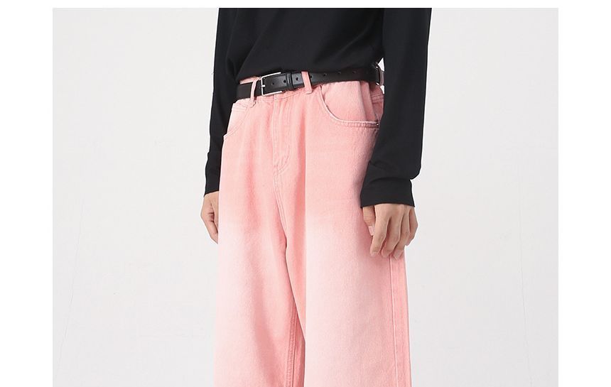pinkdropper - Mid Rise Washed Wide Leg Jeans