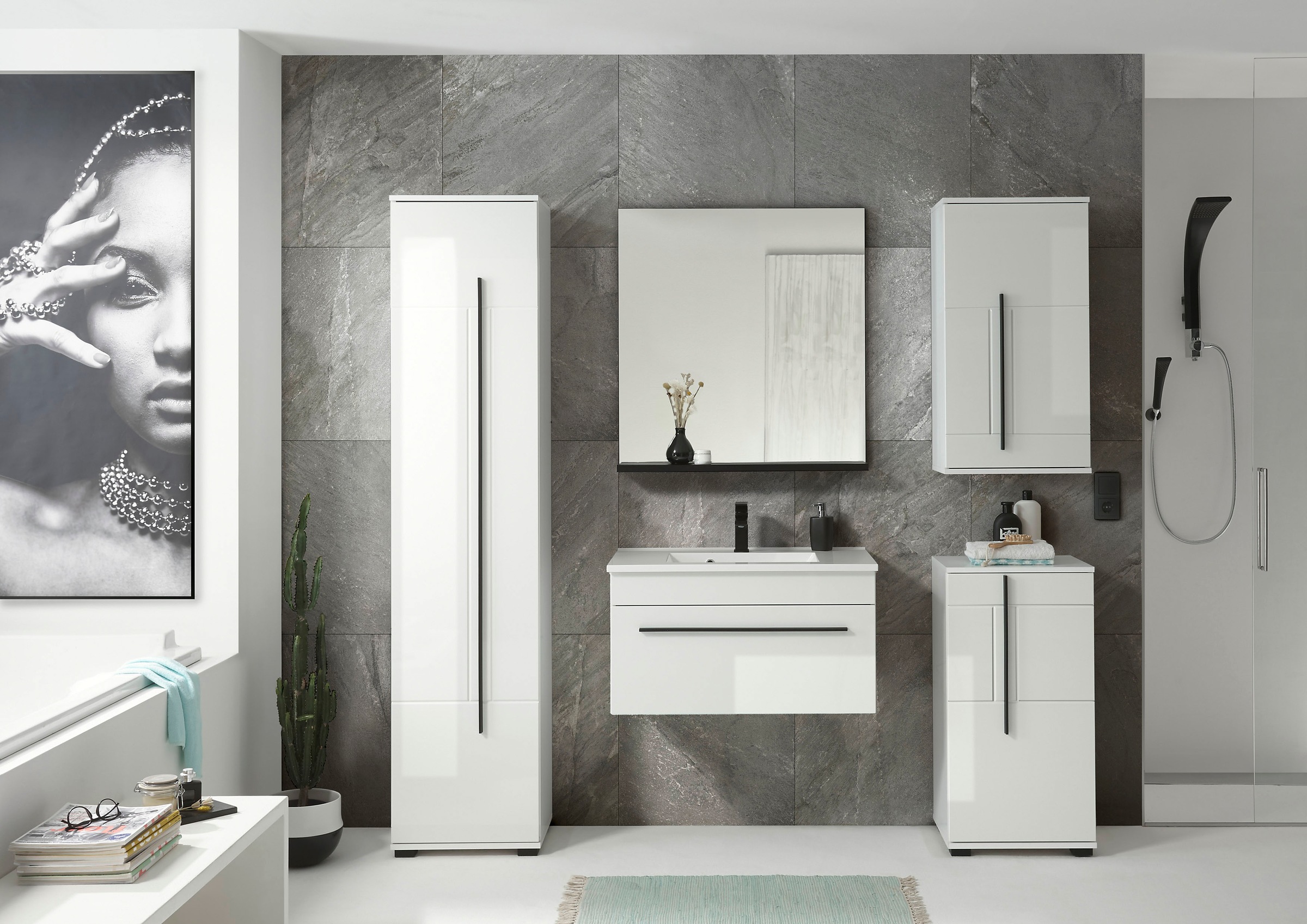 INOSIGN Waschtisch »Cantara, Waschtisch inkl. Waschbecken, modernes Design« mit schwarzen Griffen, ausreichend Stauraum