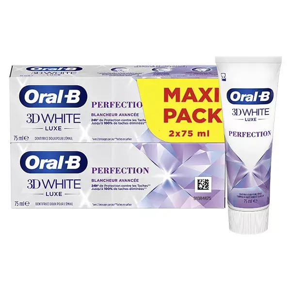 Creme dental clareador Oral-B 3D White Luxe Perfection, embalagem com 2 unidades de 75ml