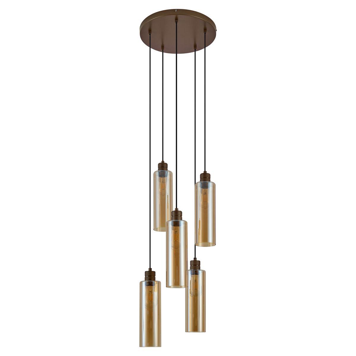 Hotel Chique hanglamp donker brons met amber glas 5-lichts - Stavelot