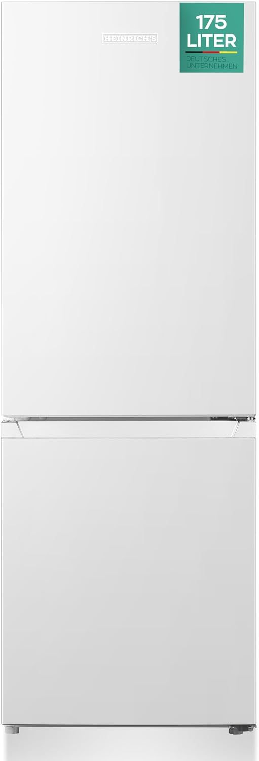 Heinrichs Fridge Freezer Combination 175 Litres, Cooling Volume 122 L, Freezer 53 L, LED Interior Lighting, Fridge Door Hinge, Changeable, Quiet 39 dB, Large Freezer Boxes, 7 Temperature Levels, inox