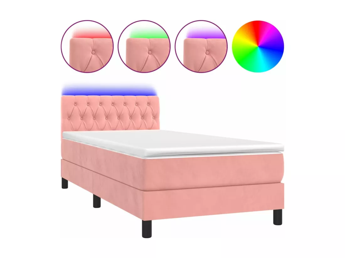 Sommier tapissier avec matelas et LED Rose 90x190 cm Velours