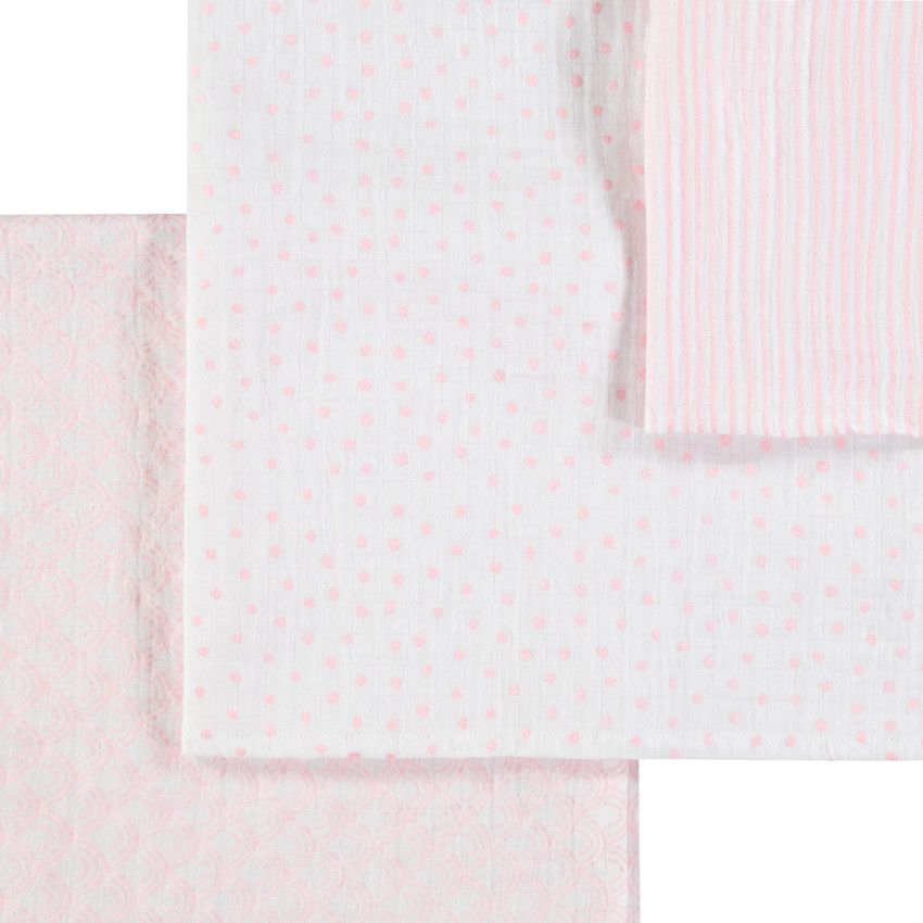 Set de 3 langes en coton à motifs graphiques - Blanc