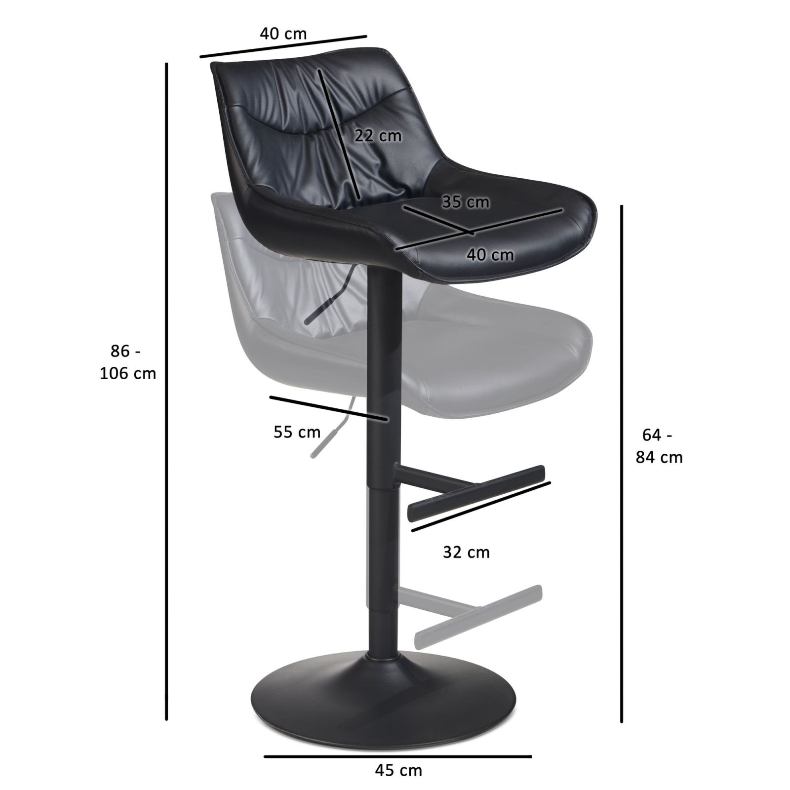 Barhocker - schwarz - Kunstleder - höhenverstellbar
