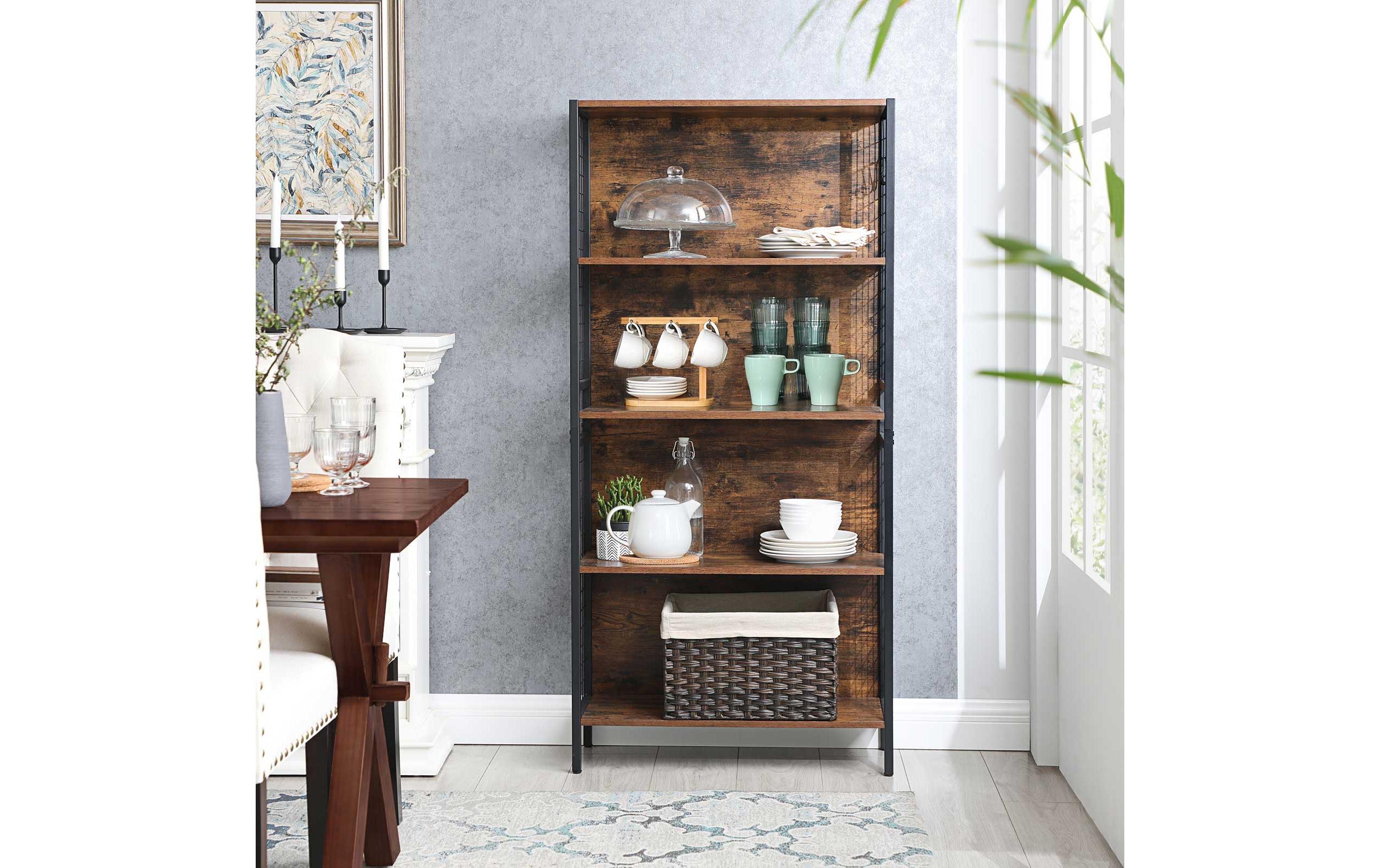 Regal 74 x 30 x 154.5 cm, Vintagebraun / Schwarz<br>Standregal im Industrie-Design mit vier Ablagen