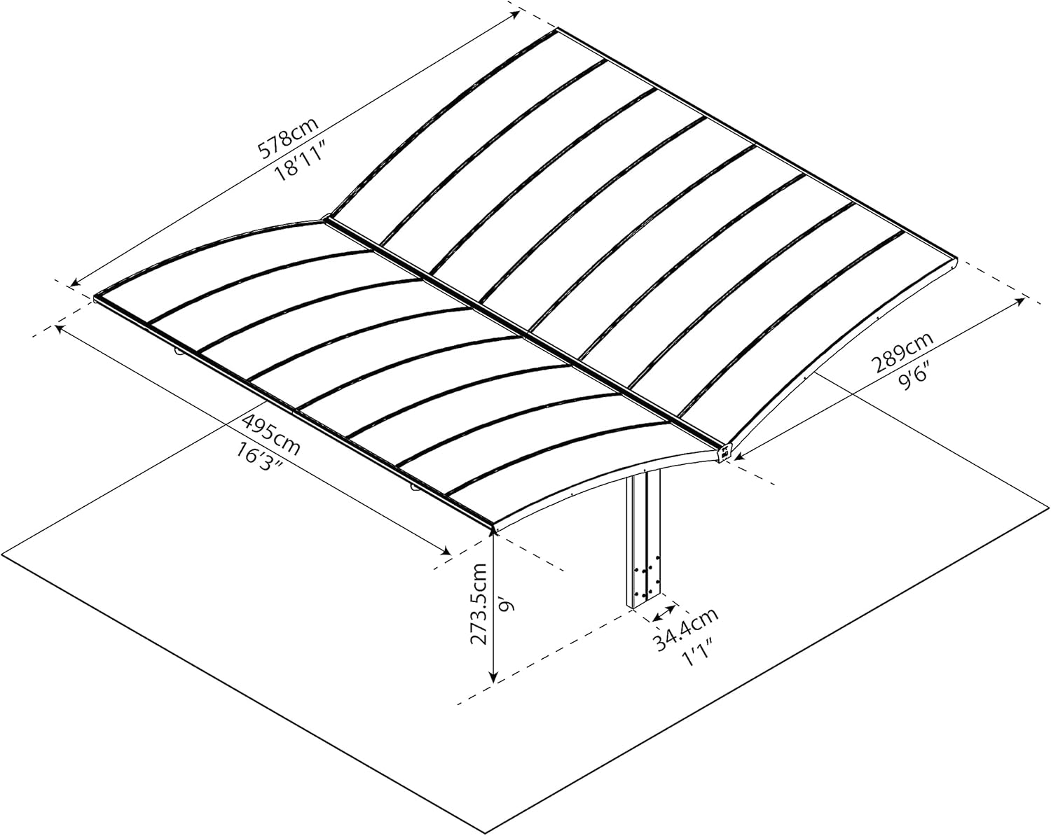 Canopia by Palram Carport Bausatz Arizona Wave 495 x 578cm Doppelcarport Polycarbonat in Anthrazit für PKW aus rostfreiem Aluminium