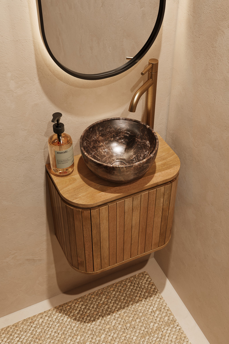 Livli Estrela toiletmeubel rechts 40cm ribbelfront met Dark Emperador waskom