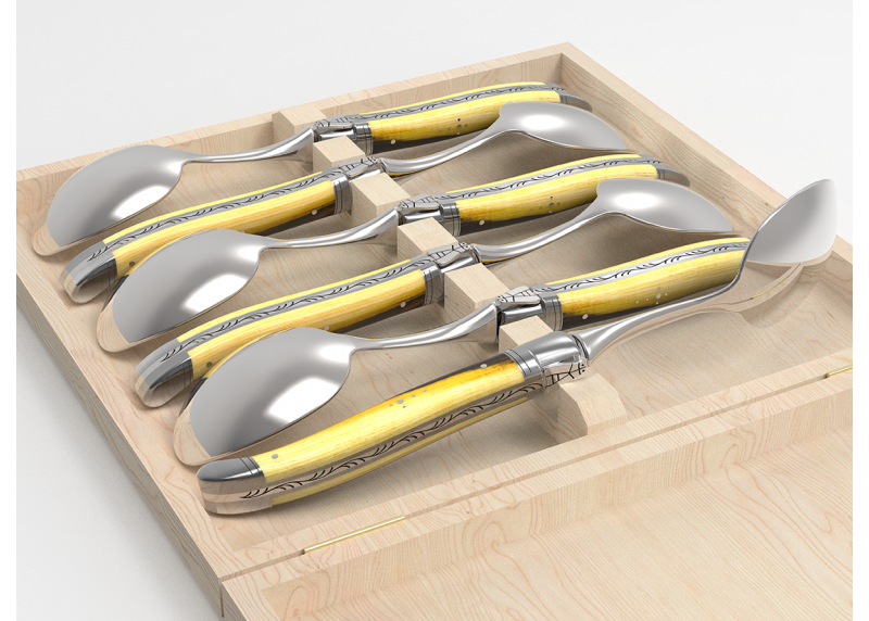 Service de 6 grandes cuillères Laguiole avec un manche en bois de pistachier et mitres en acier inoxydable