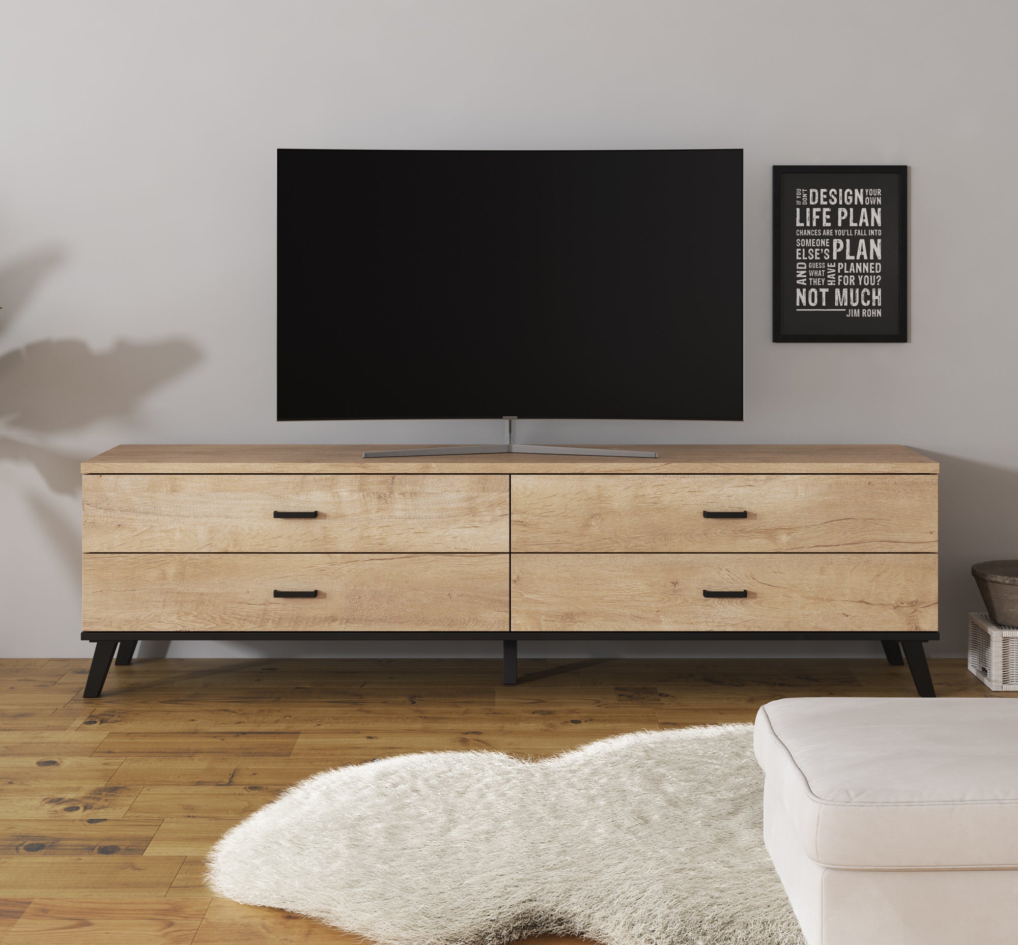Meubella - TV-Meubel Jenny - Eiken - Zwart - 181 cm
