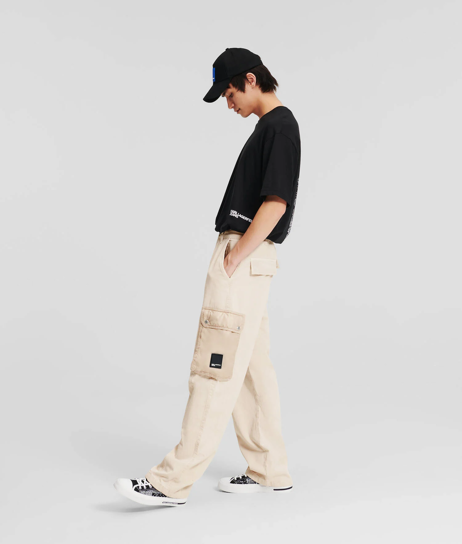 PANTALON STYLE UTILITAIRE KLJ EN MATIÈRES MÉLANGÉES