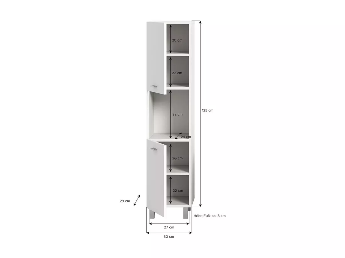 Boston - Colonne basse (L/H/P : 30x125x29 cm) en mélaminé blanc
