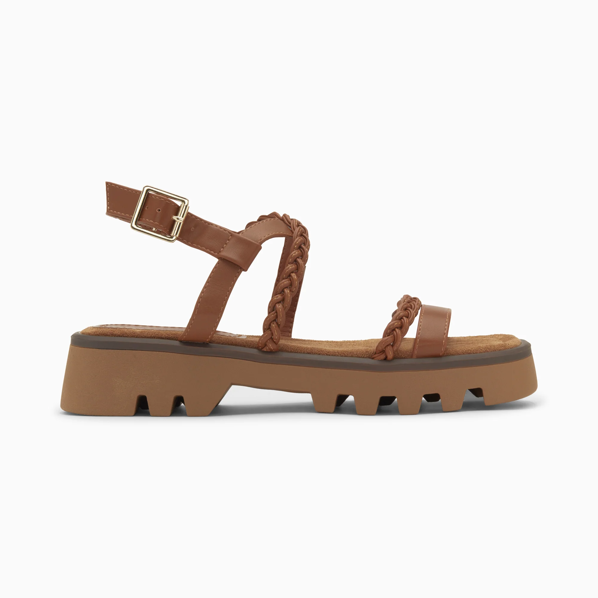 Sandales plates-Sandales Bonnie camel à brides tressées et plateforme crantée