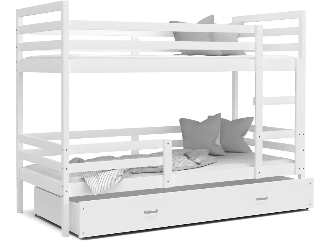 Lit Superposé Milo 90x190 Blanc - blanc Livré avec sommiers, tiroir et matelas en mousse de 7cm