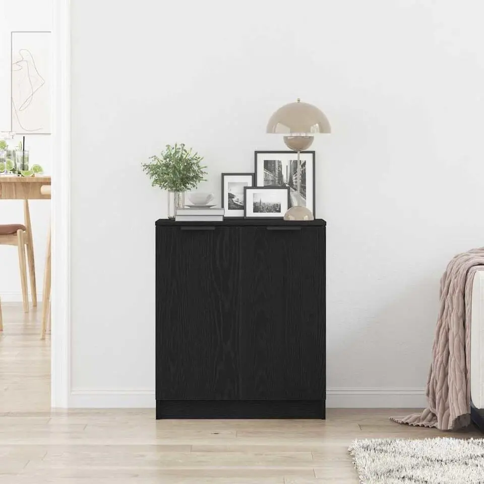 vidaXL - Dressoir met 2 deuren - Zwart eiken - Bewerkt hout - 60x30x70 cm