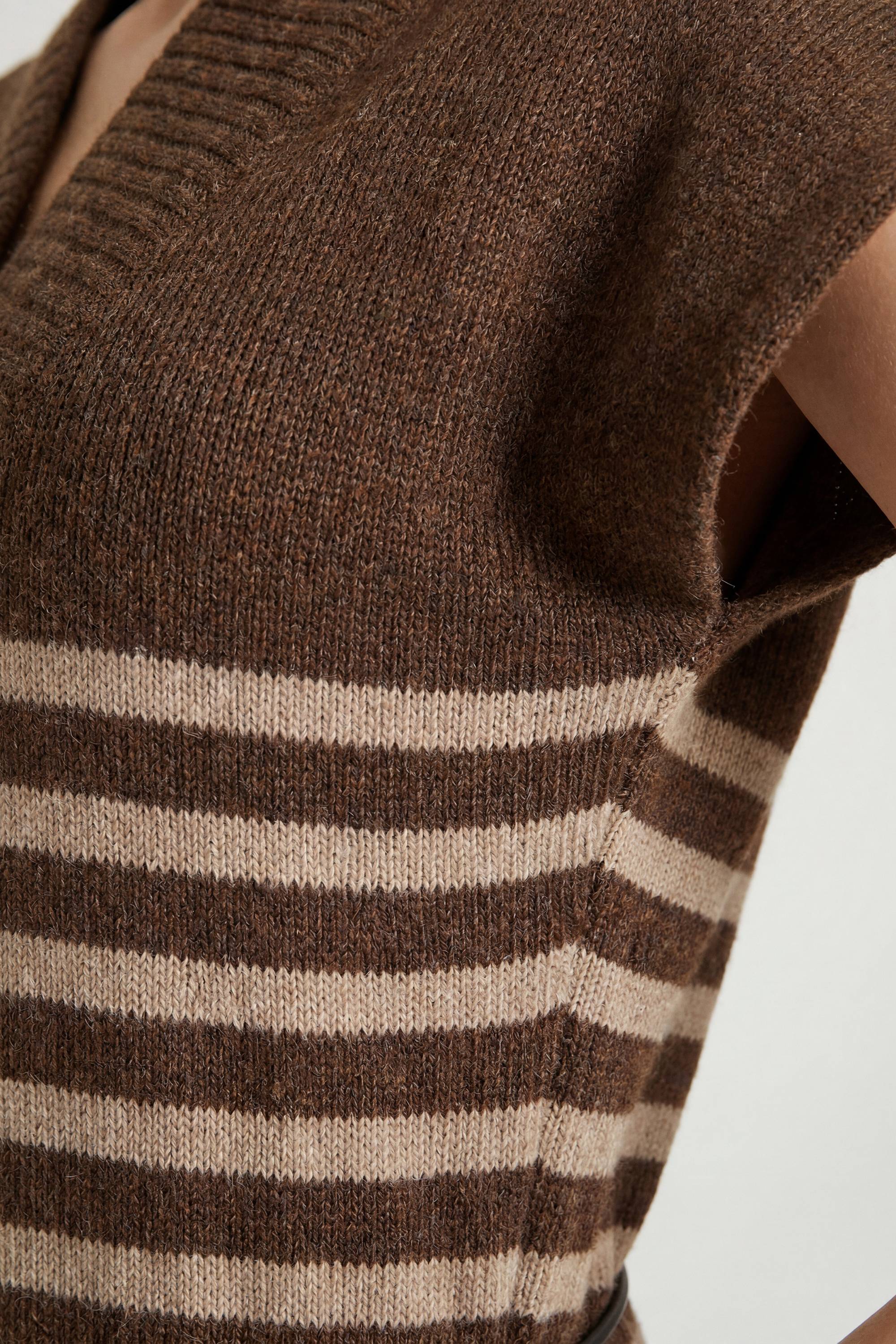 KarenMillen Robe Midi Ceinturée À Rayures En Maille Côtelée Mélangée Laine
