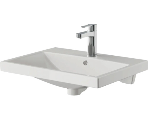 3-delige badkamermeubelset Pelipal serie 4035 BxHxD 60 x 200 x 45 cm, frontkleur eiken riviera, met keramische wastafel in wit en keramische wastafelkast, wastafelmeubel, spiegelkast met LED-verlichting, greep chroom hoogglans 40350600111470