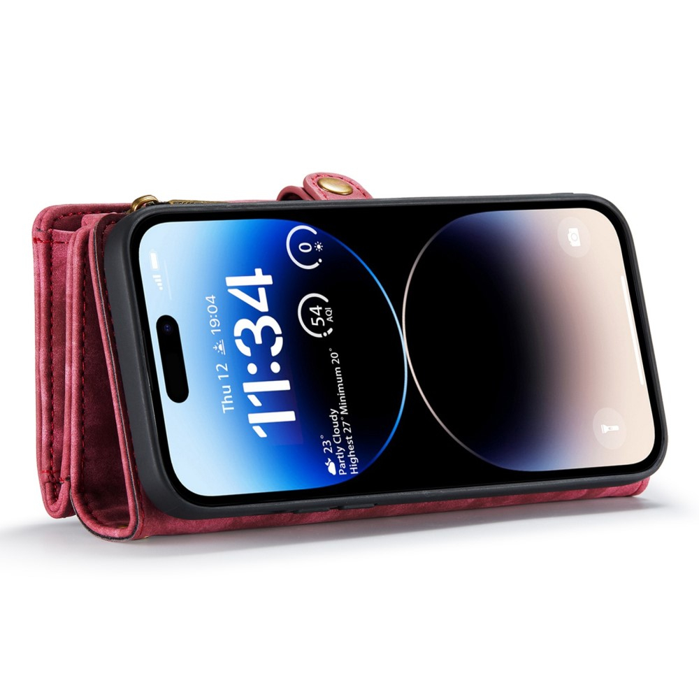 iPhone 14 Pro Max 2in1 Leder Tasche   Magnet Hardcase Karten Etui - Rot