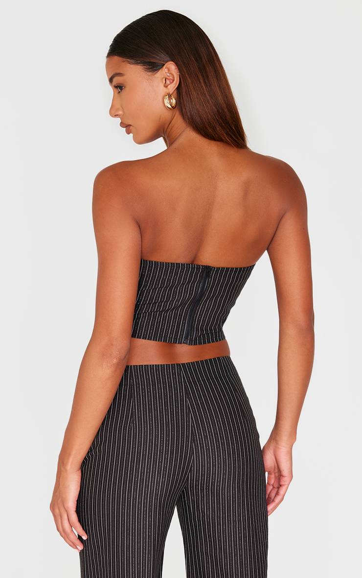 Noir Haut Bandeau Ajusté À Fines Rayures Pailletées Tissées