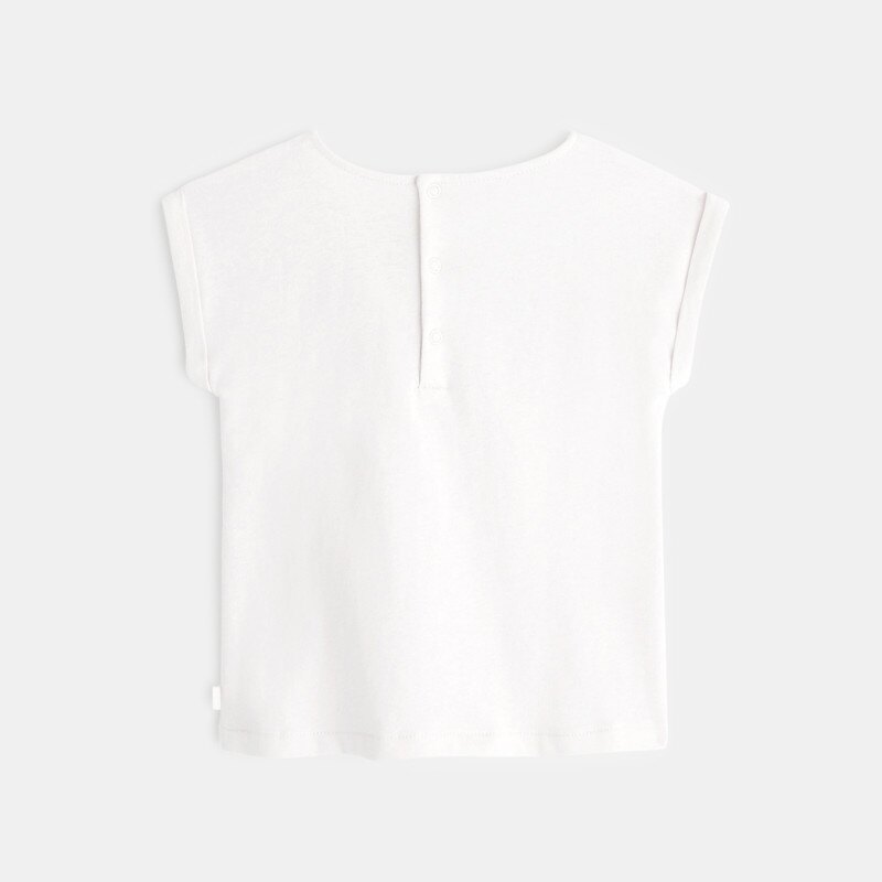T-shirt bi-matière broderie anglaise blanc bébé fille Blanc