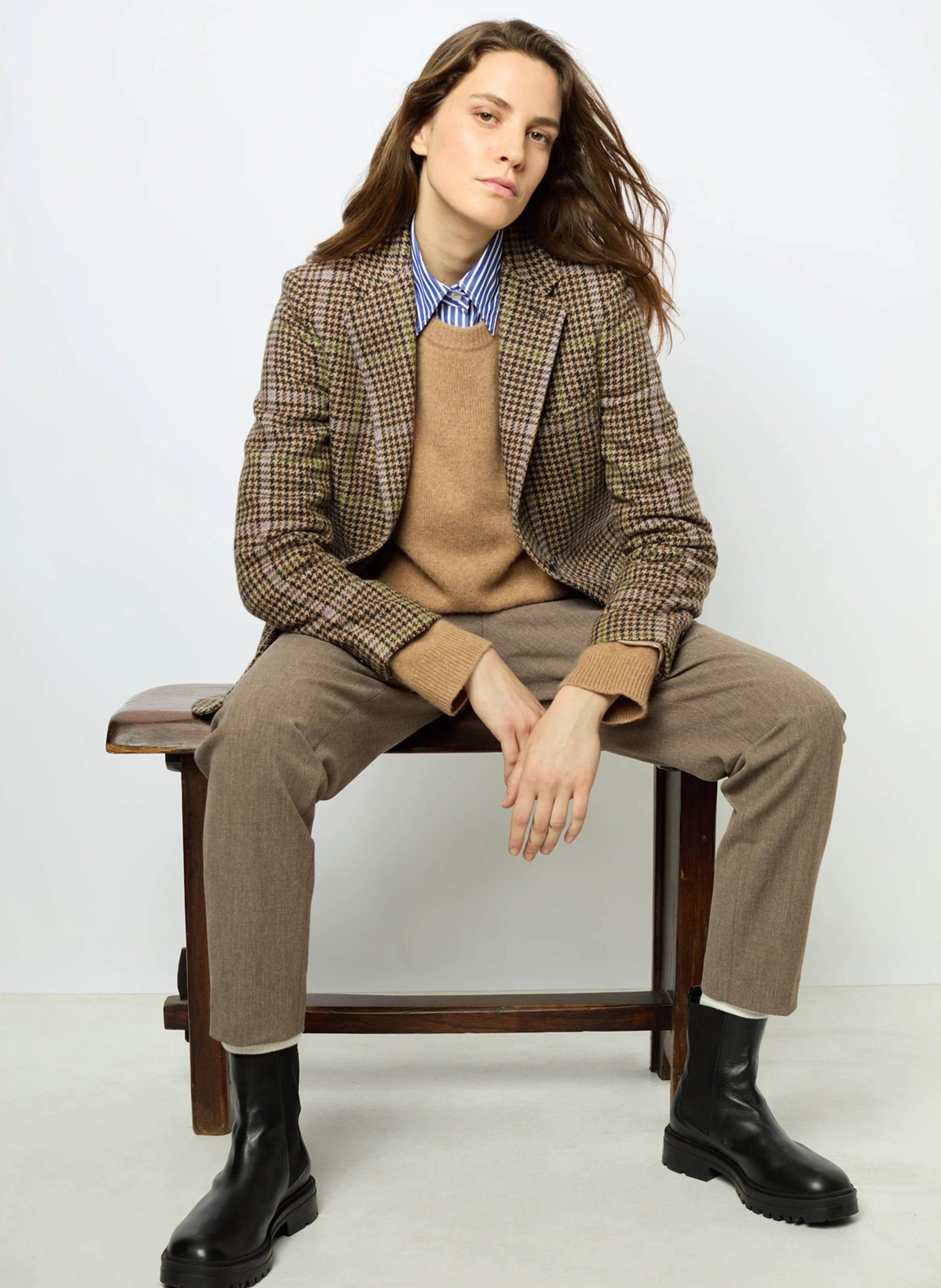 MISTI - Veste de blazer ajustée en laine mélangée | Marron