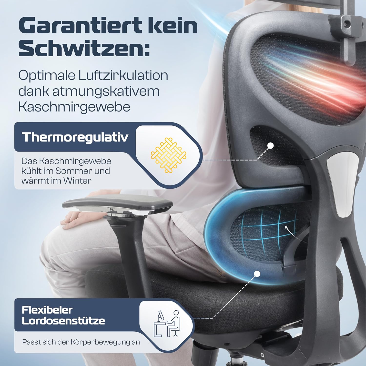 ProSeat Bürostuhl Ergonomisch [TESTSIEGER] Schreibtischstuhl 100% individuell einstellbar | Büro Stuhl & Gaming Stuhl | Computerstuhl Home Office Chair Ergonomic | Drehstuhl 150 kg