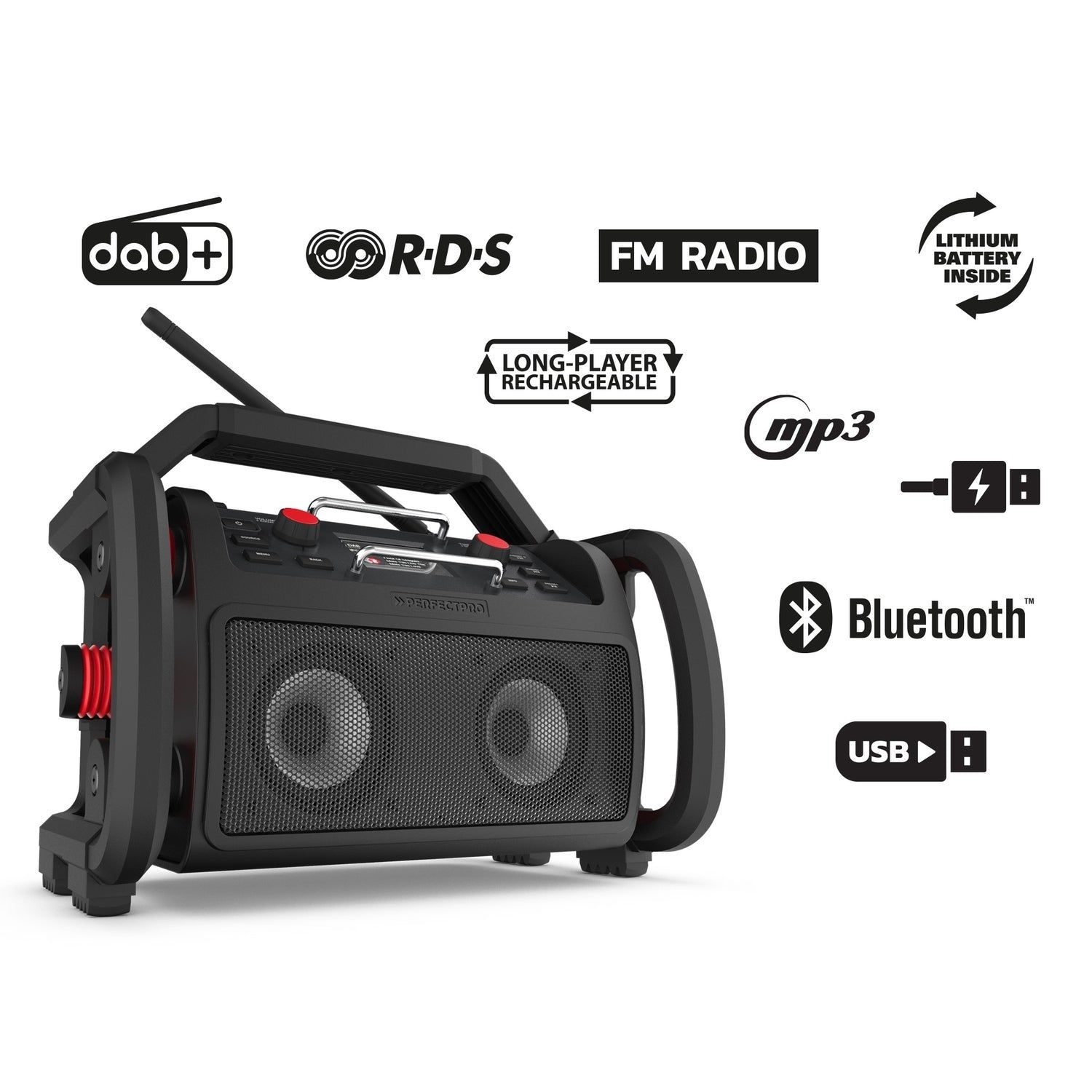 Perfectpro RP2 ROCKPRO Bouwradio Oplaadbaar DAB  Bluetooth