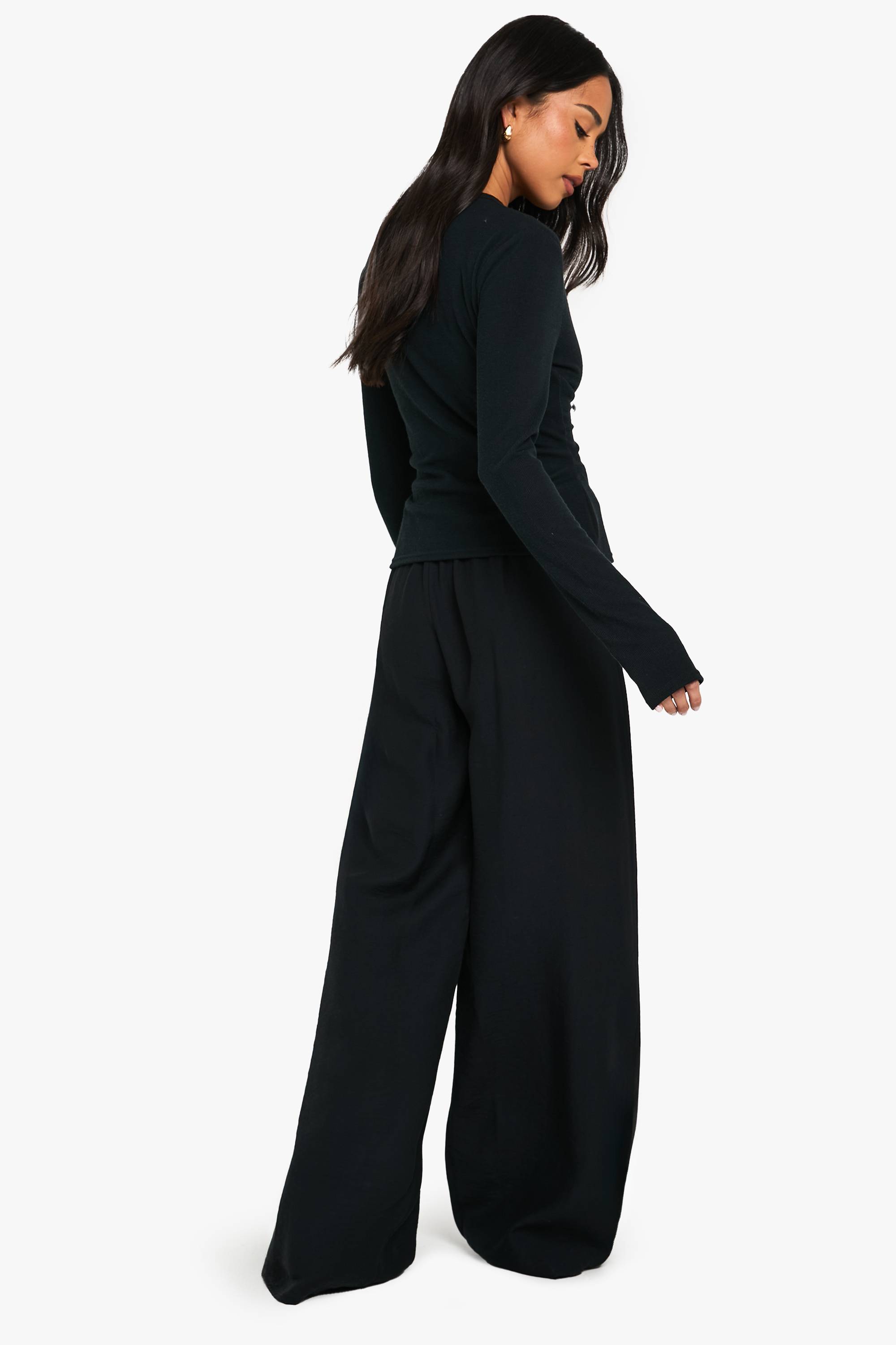 boohoo Pantalon fluide à taille à cordon et jambes larges
