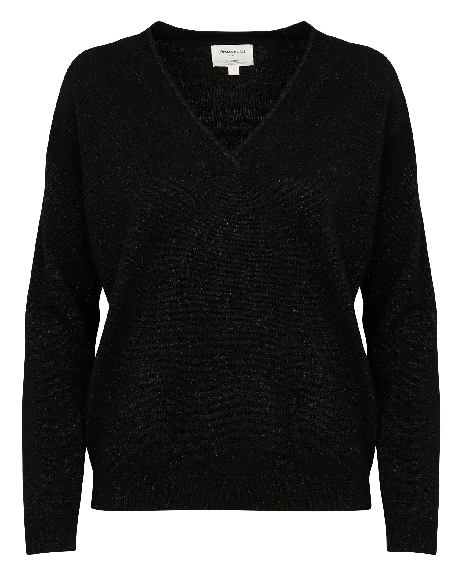ADELIE BIS - Pull droit col V en cachemire mélangé | Noir