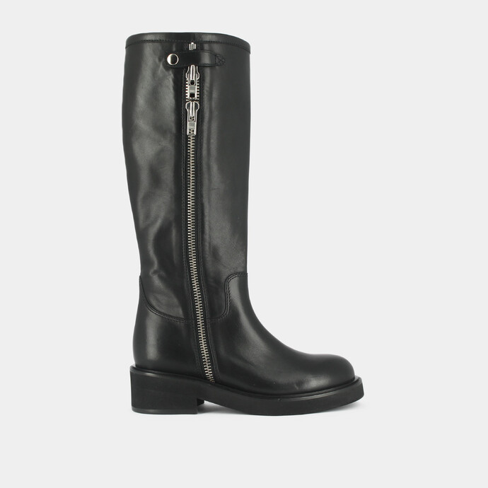 Bottes à doubles fermetures éclair  en cuir noir