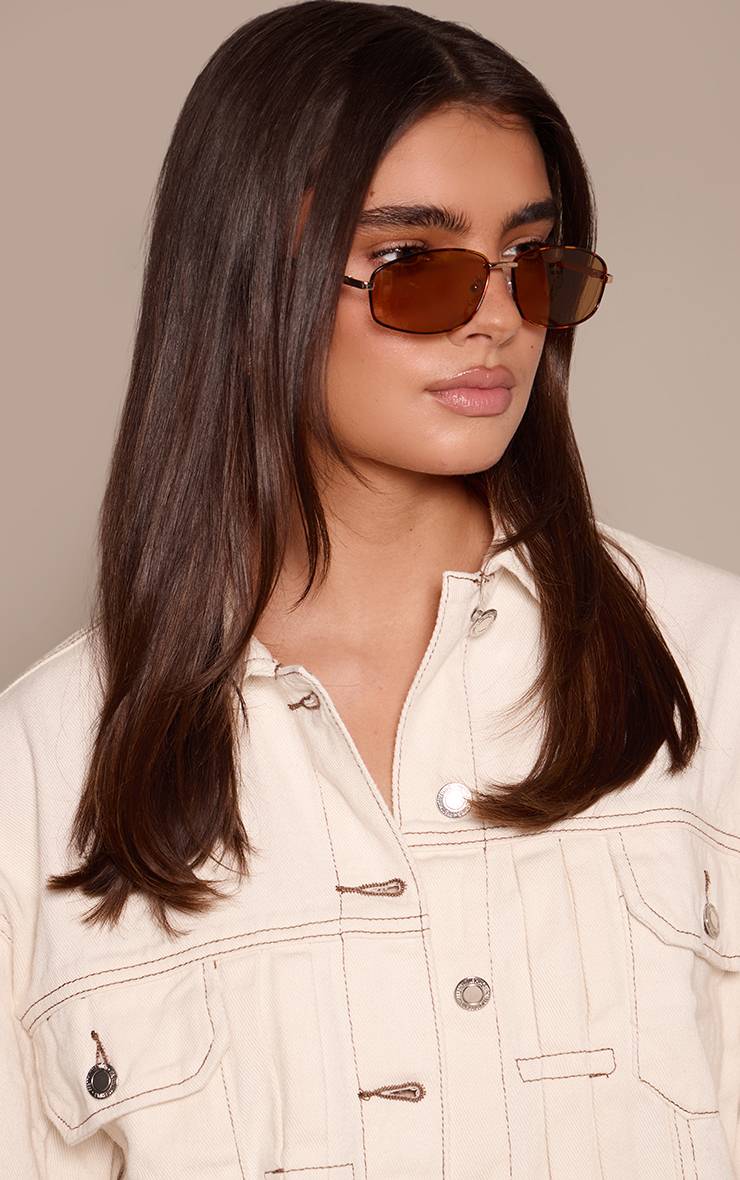 Tortoiseshell Lunettes De Soleil À Monture Métallique Et Verres Marron