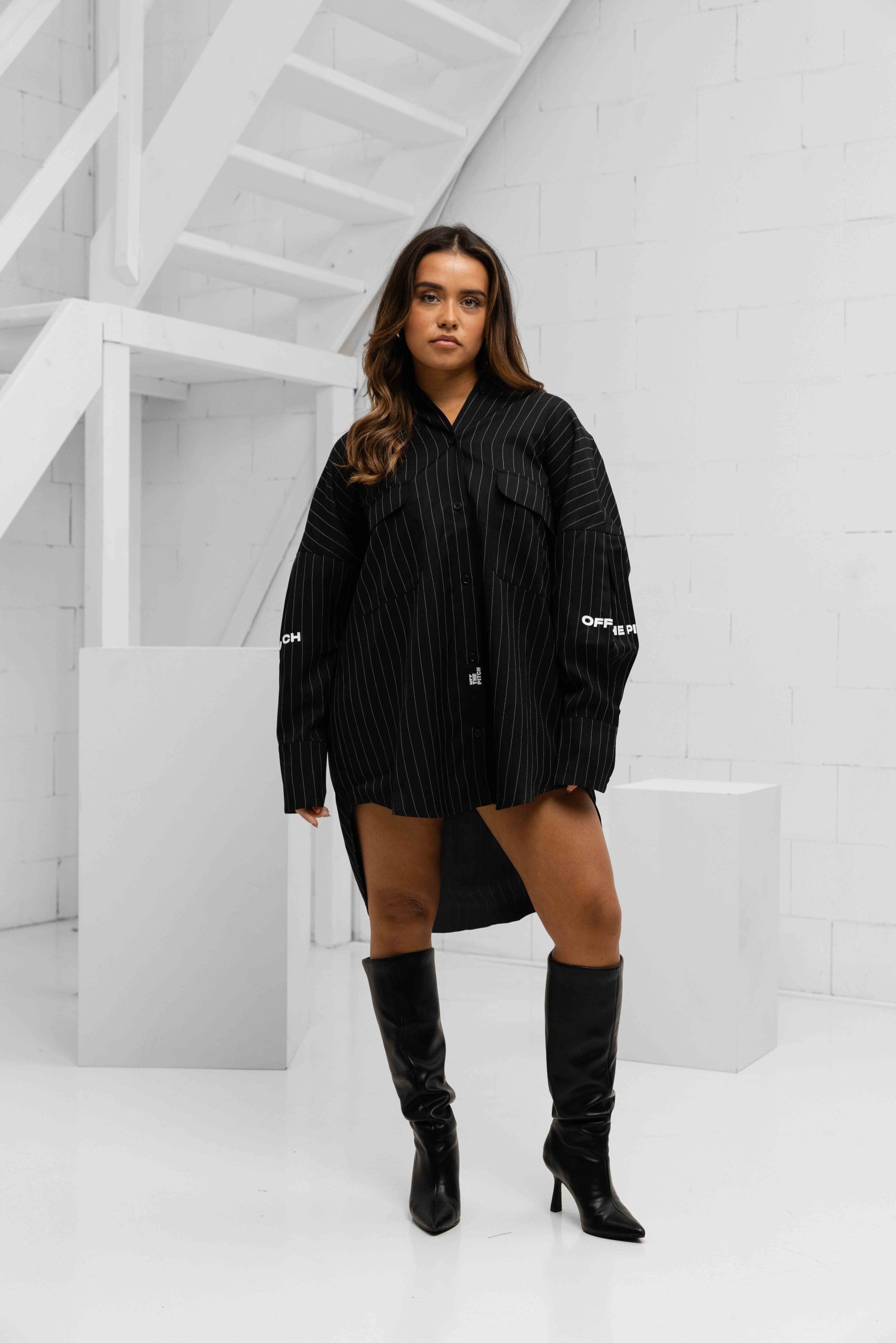 Off The Pitch Oversized Stripe Shirt Dames Zwart