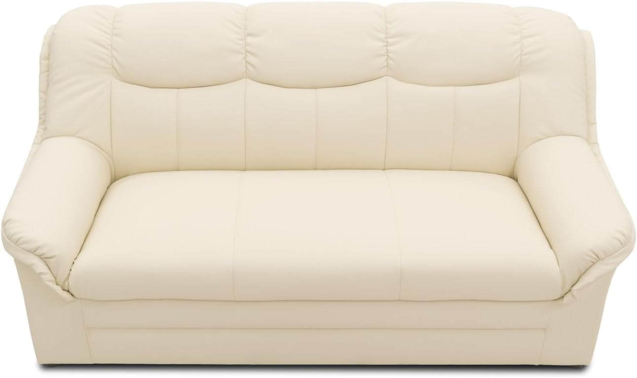 DOMO. collection Collection Berlin Sofa/klassisches 3er Sofa/Zeitlose Garnitur mit weichem Kunstleder/Maße: 178/90/89 cm (B/T/H) / Farbe: beige (weiß), 155113002584