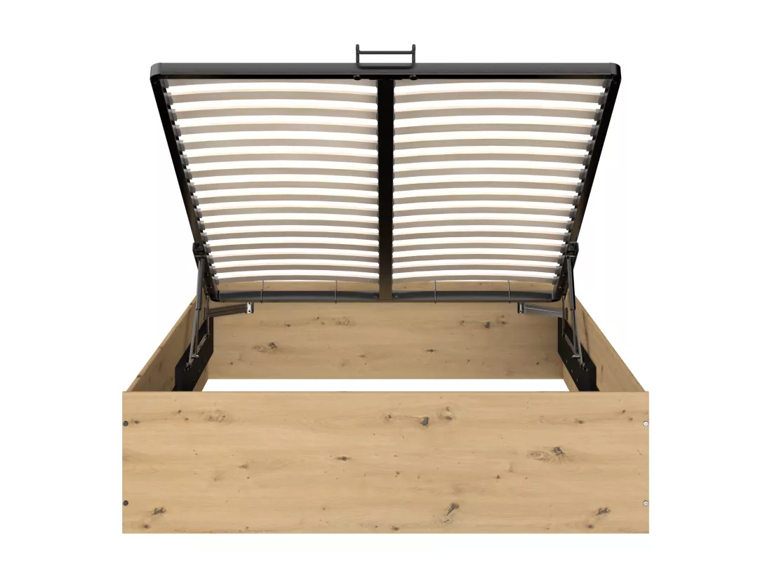 Lit coffre 140 x 190 cm - Coloris : Naturel et noir + Matelas - LUDARO