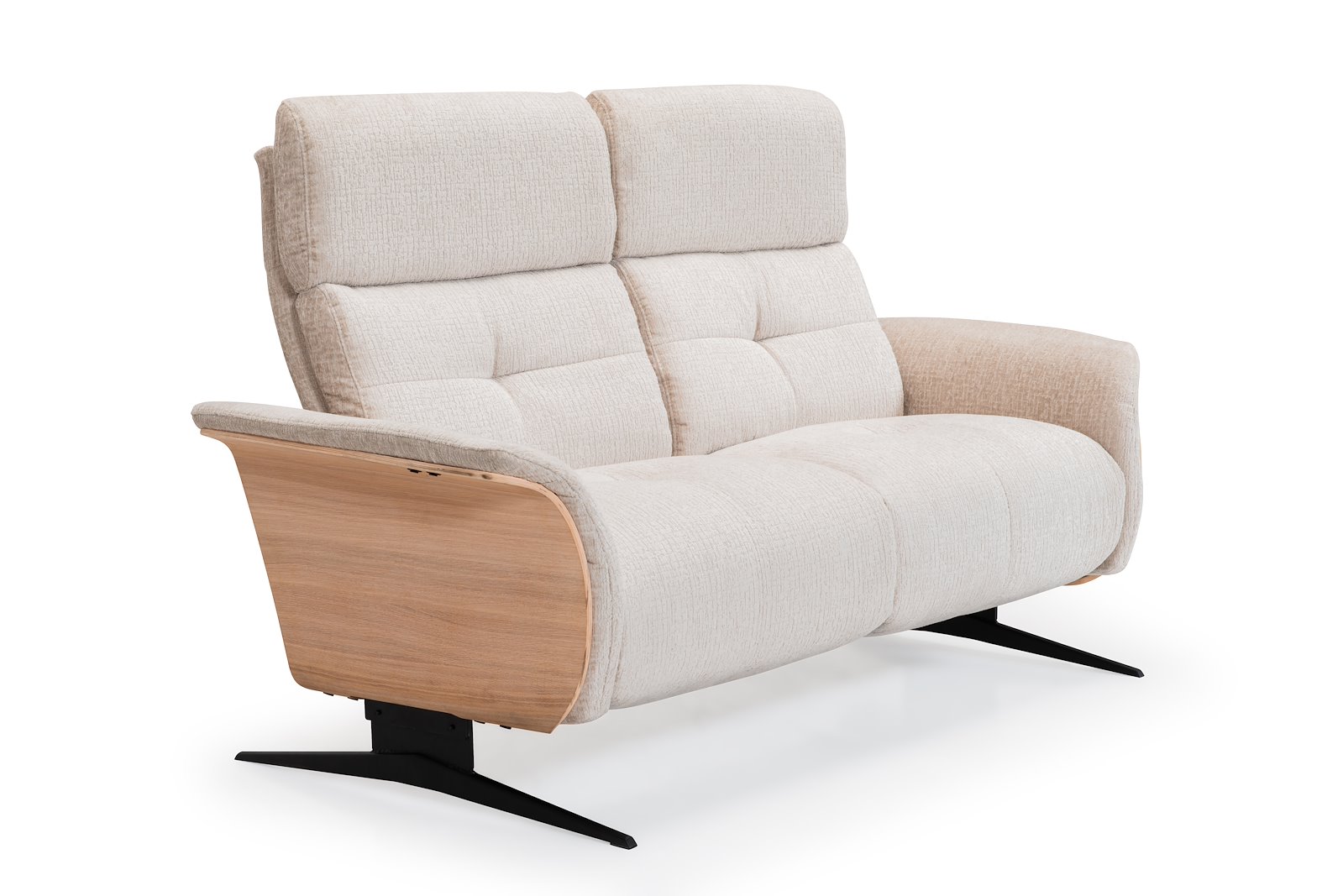 Relax 3-seter Tekstil Fusion 3540 Shell med innebygd manuell justerbar fothviler og nakkestøtte, hvitoljet vange, N9K sorte ben. Duo seteputer