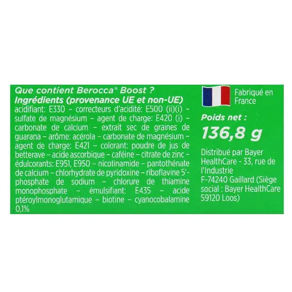 Berocca Boost Magnésio, Vitaminas, Cafeína e Guaraná, 30 comprimidos efervescentes