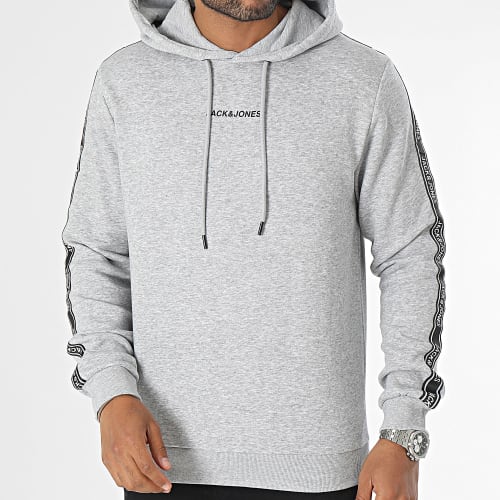Sweat Capuche A Bandes Taper Gris Chiné