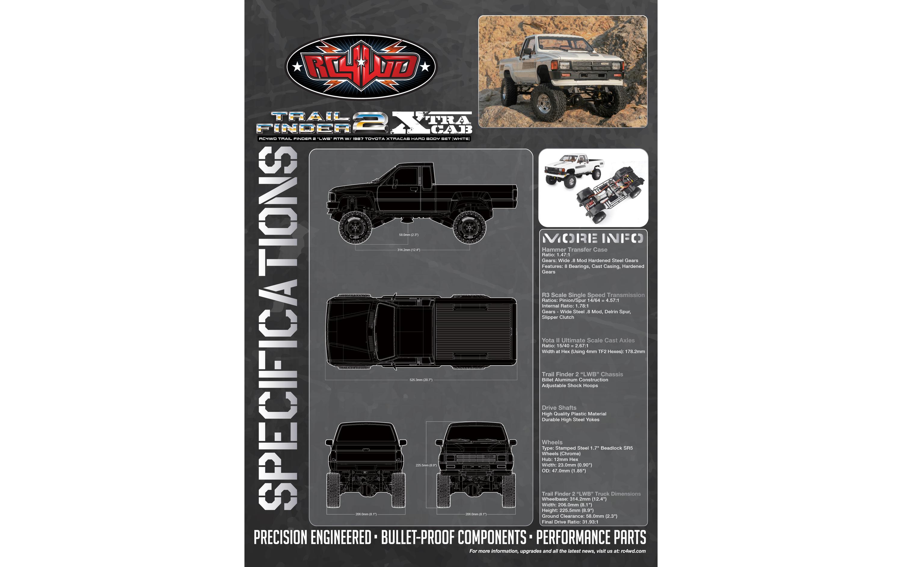 Scale Crawler Trail Finder 2 LWB Toyota XtraCab RTR 1:10<br>Scale Pick-Up mit lizenzierter 1987 Toyota XtraCab hardbody Karosserie
