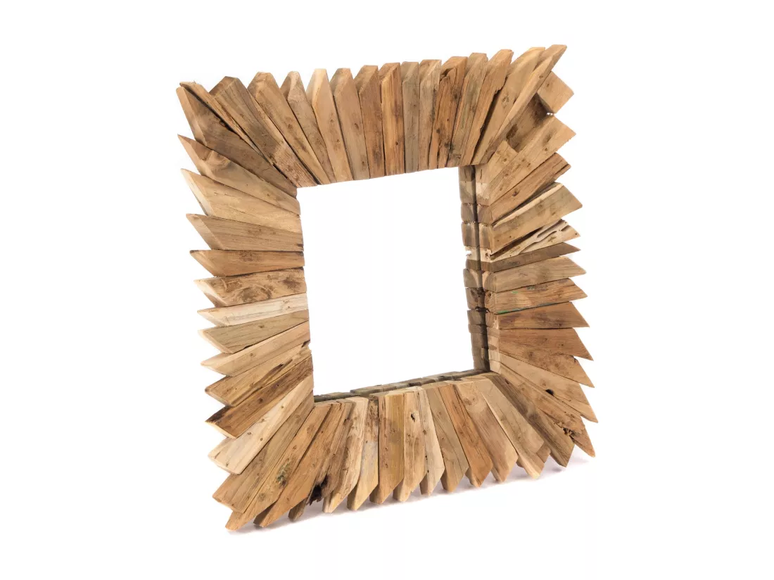 MIROIR MURAL Pointes 50x50 cm bois massif couleurs naturelles