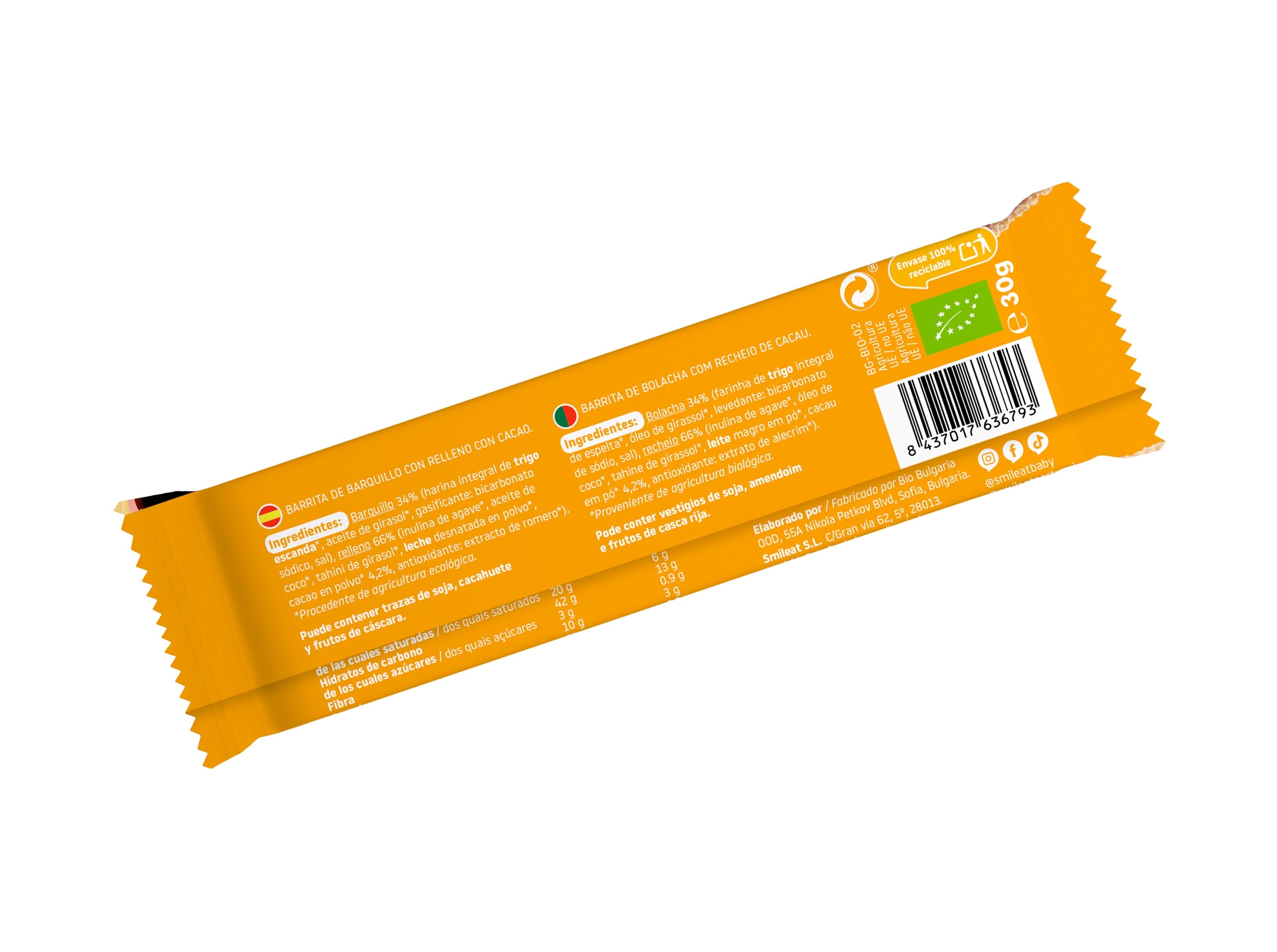 BOLACHA WAFER SMILEAT COM RECHEIO CACAU BIO 30G