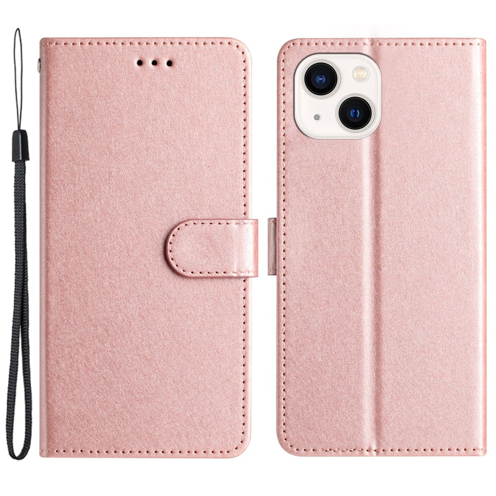 iPhone 15 Leder Tasche Flipcover Wallet mit Kartenfächern - Roségold