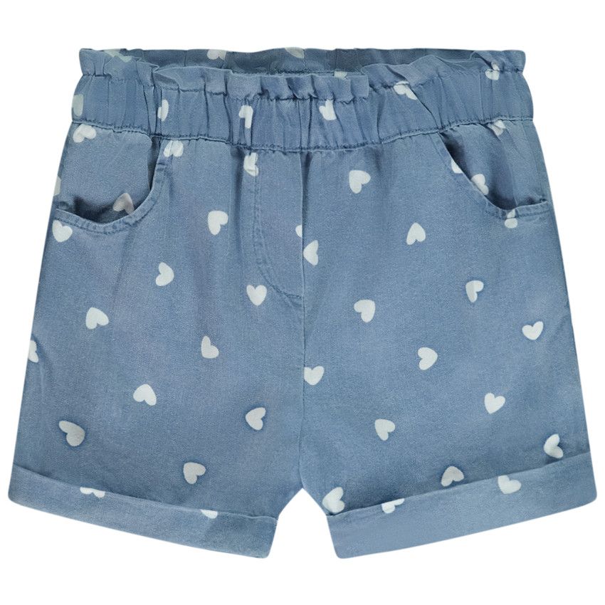 Short en toile imprimé cœurs pour bébé fille - Bleu