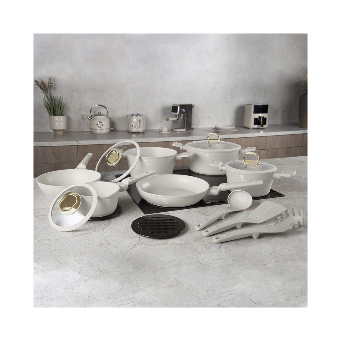 Berlinger Haus 15-teiliges Kochgeschirr-Set matt cream Sahara Collection