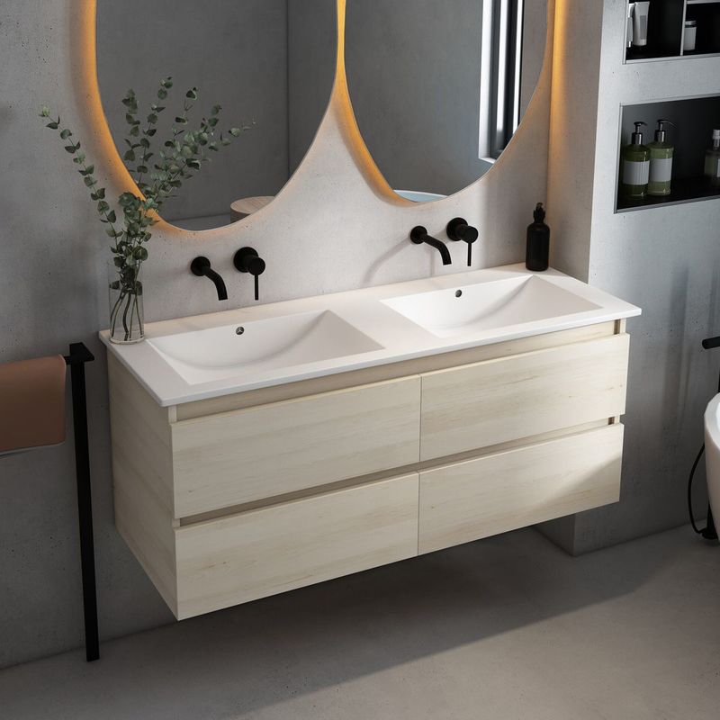 Fontana - Rovigo - Badmeubel - Beach Eiken - 120 cm met Witte Wastafel zonder Kraangaten