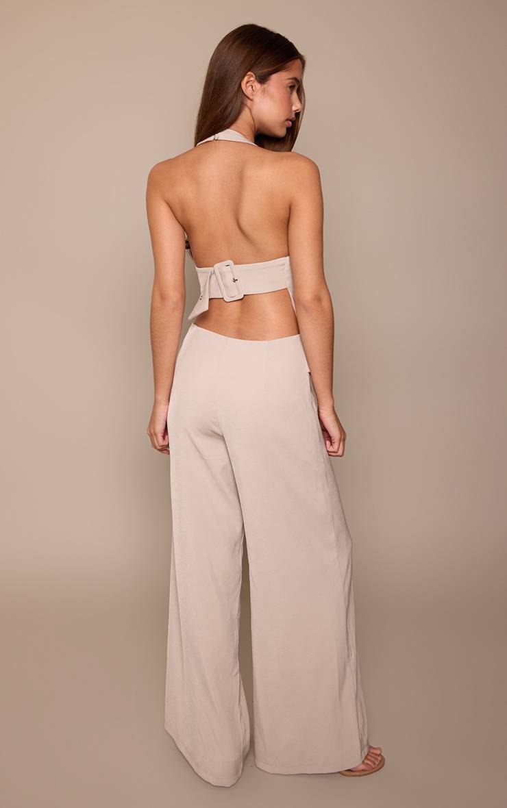 Gris Pierre Combinaison Jambes Larges Col Licou Détail Boucle