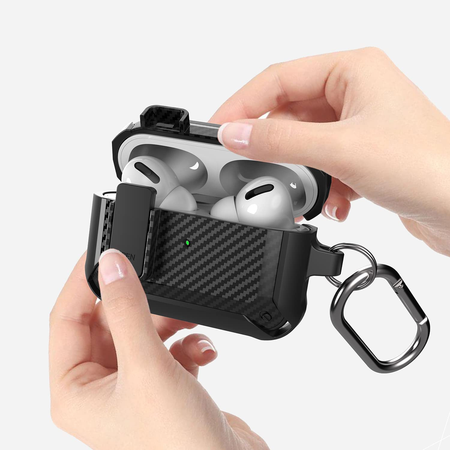 AirPods Pro 2 / AirPods Pro Hybrid Schutzhülle Abdeckung mit Karabinerhaken und Schloss - Schwarz