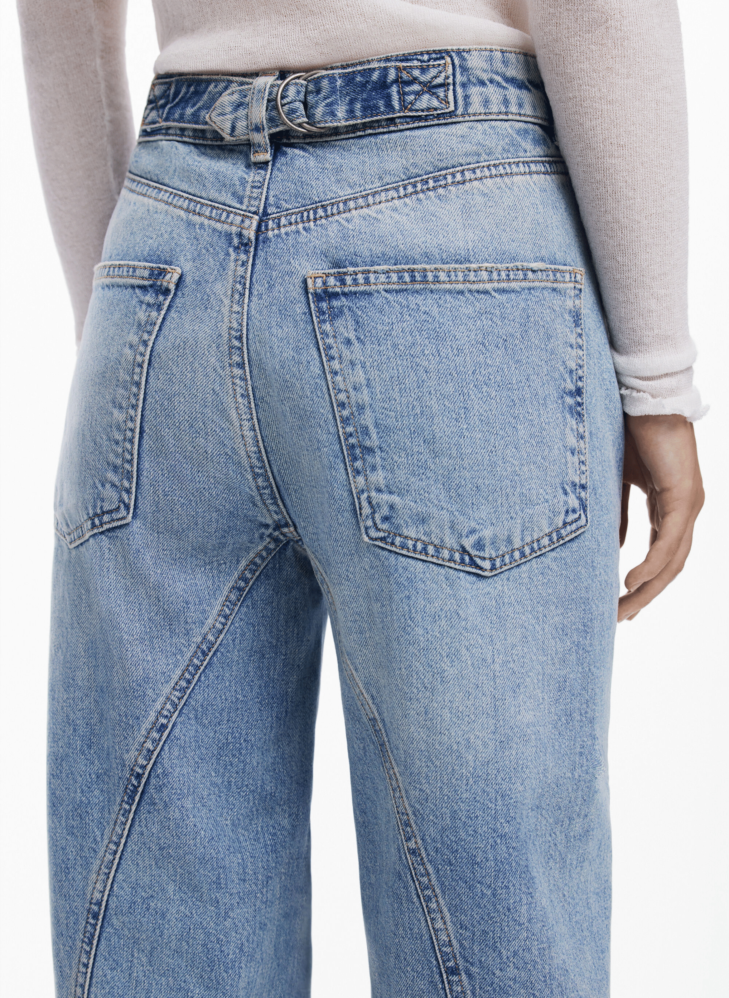 Jean large délavé en coton | Bleu