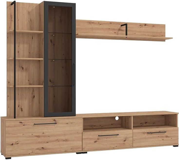 Tv-meubel DUBLIN - Eiken en Zwart - Met Opbergruimte - 229.5 cm - 3 Deuren