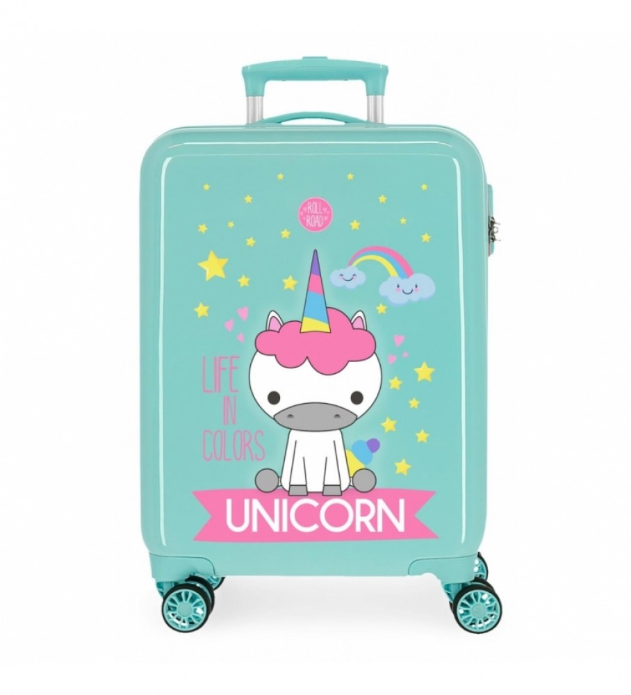 Mala de cabine rígida Roll Road Little Me Unicorn - Verde - 34x55x20cm -