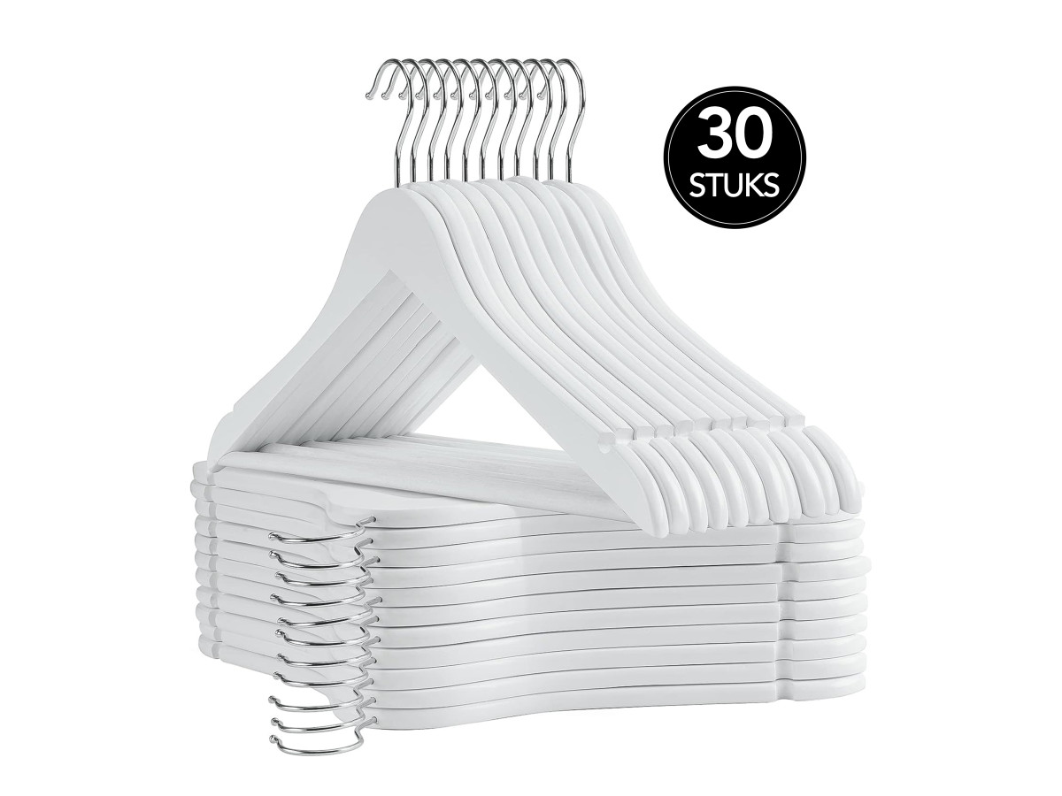 Infinity goods set van 30 houten kledinghangers - White