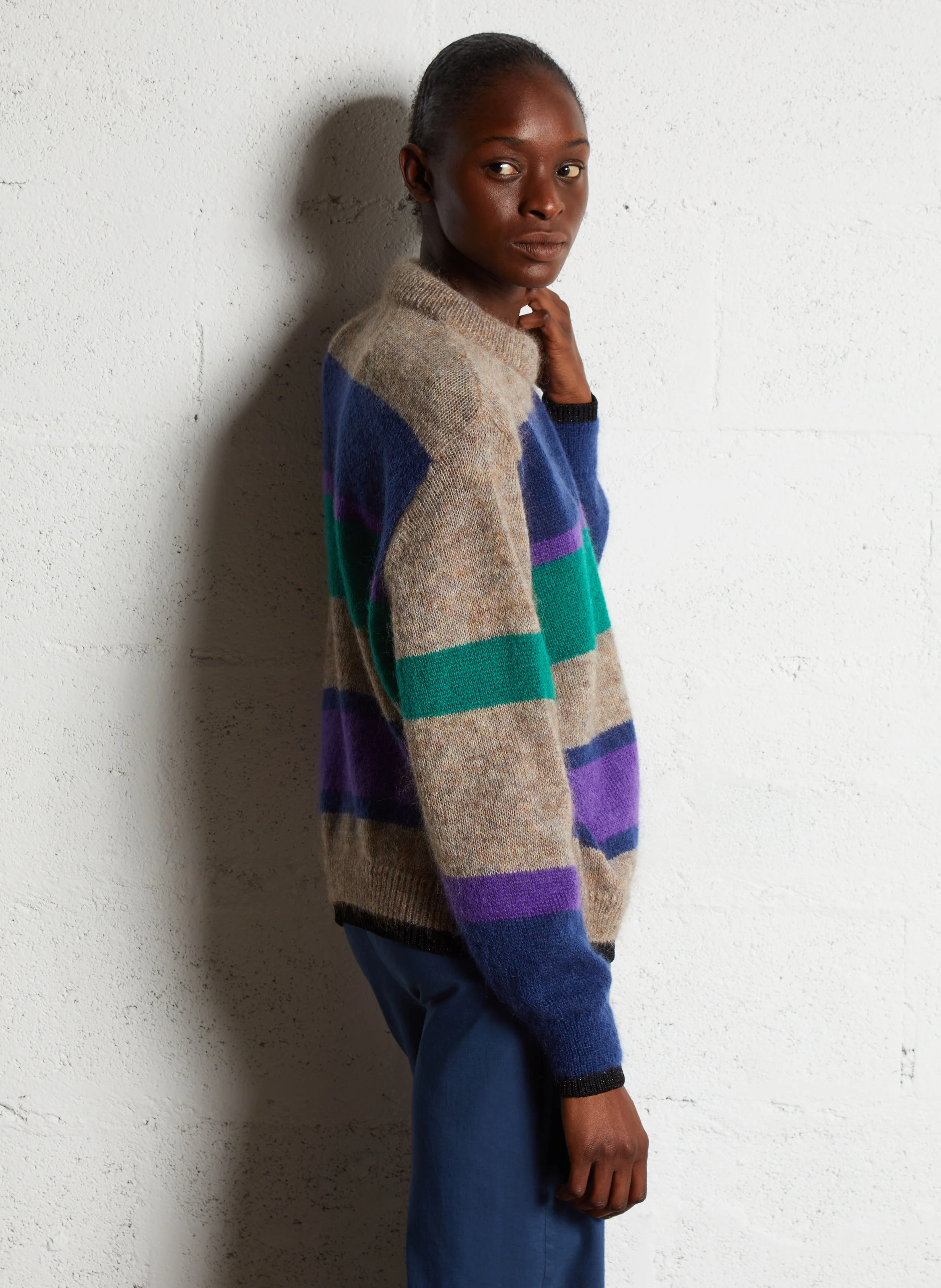 MADRA - Pull ample col rond à imprimé| Beige